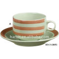 Fashion design strip decal Stoneware Tea Cup&Saucer